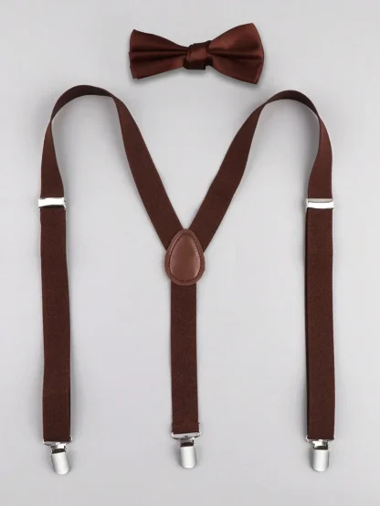 Solid Suspenders Y Shape with Bow Tie - Image 6