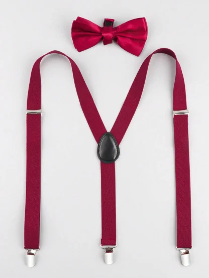 Solid Suspenders Y Shape with Bow Tie