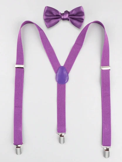 Solid Suspenders Y Shape with Bow Tie - Image 3